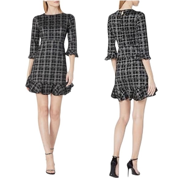 🌻NEW w/tag Nanette Lepore Gold Silver Metallic Plaid Ruffle Dress Size 8 - Picture 1 of 11